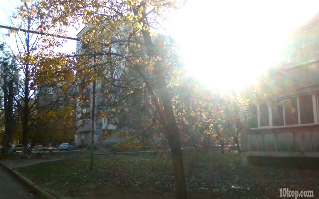 Слепит осеннее солнце